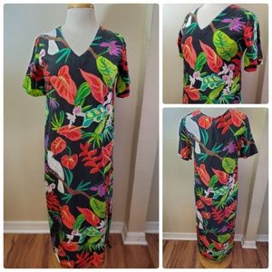Coconut Cove Hawaiian Floral Maxi Dress Silk